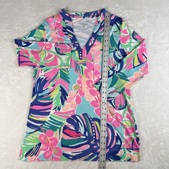 Lilly Pulitzer Tunic Top Womens M Floral Print Rayon Blend Blouse Colorful - Picture 3 of 5